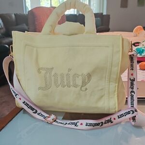 Juicy Couture Pale Yellow Rhinestone 'Juicy' Tote with Branded Strap